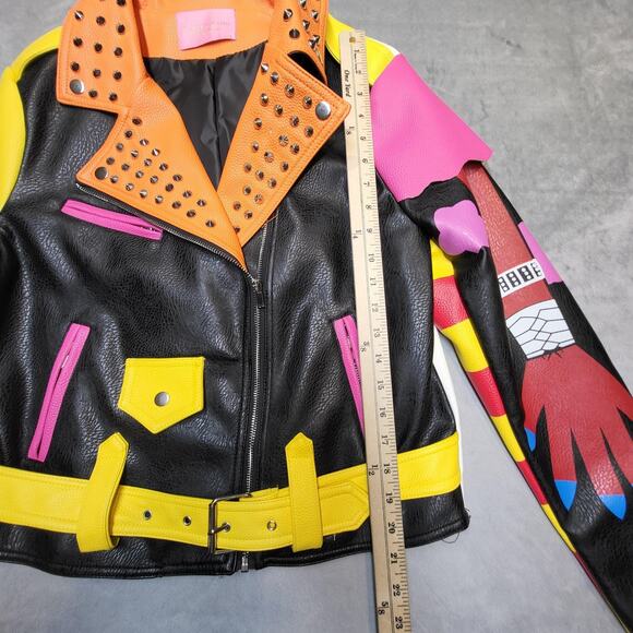 Azalea Wang Graffiti Screams Jacket Womens XL Moto Studded Faux Leather WX055D - Picture 8 of 15